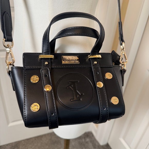 IEMBE Handbags - IEMBE by Travis Derry Black Mini Satchel Crossbody Bag Gold Hardware